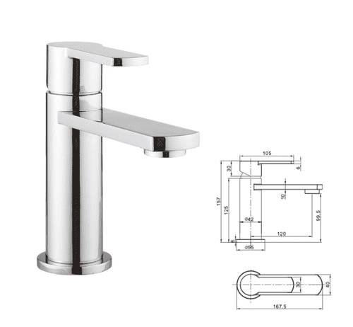 Crosswater Wisp Basin Monobloc Mixer - Chrome - Single Lever: Model WP110DNC