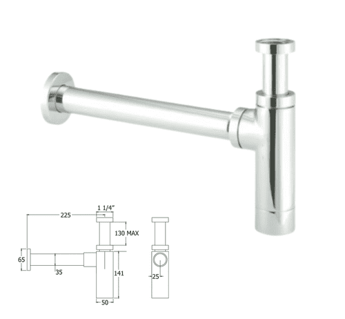 Deva 1 1/4" Bottle Trap with 300mm Wall Extension Chrome (Model VSN625)