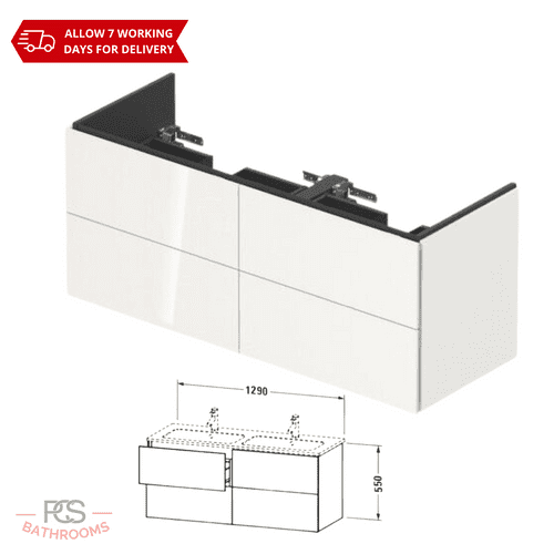 Duravit L-Cube - 1290x481mm - 4 Drawer Wall Mounted Unit For 233613 Basin