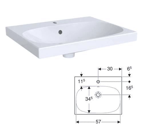Geberit Acanto Washbasin, 120cm, Two Tap Holes, Visible Overflow (Model 501.880.00.1)