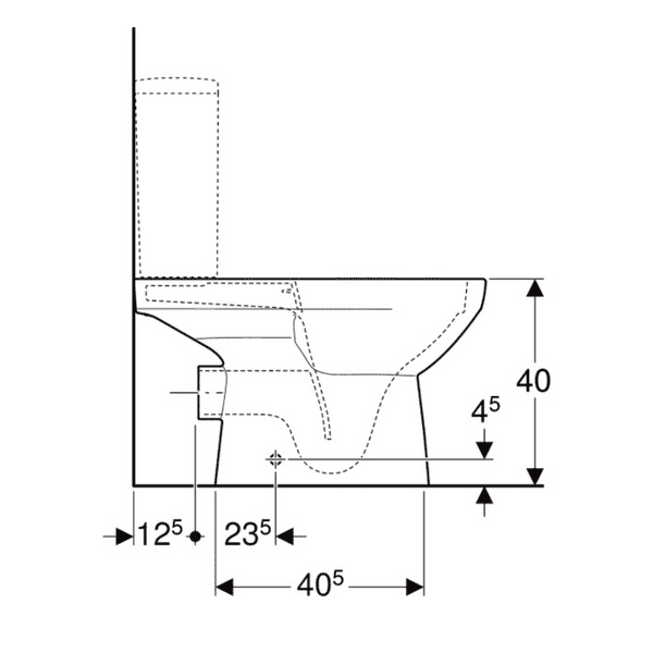 Geberit Selnova Square Close Coupled Open Back Rimfree Pan: WH, 501.563.01.7