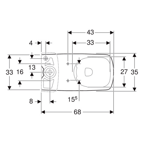 Geberit Selnova Square Close Coupled Open Back Rimfree Pan: WH, 501.563.01.7