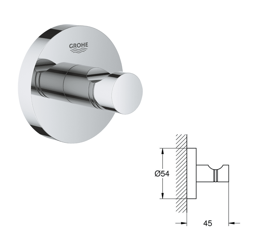 Grohe Essentials Robe Hook Chrome Wall Mounted with Concealed Fixing ...