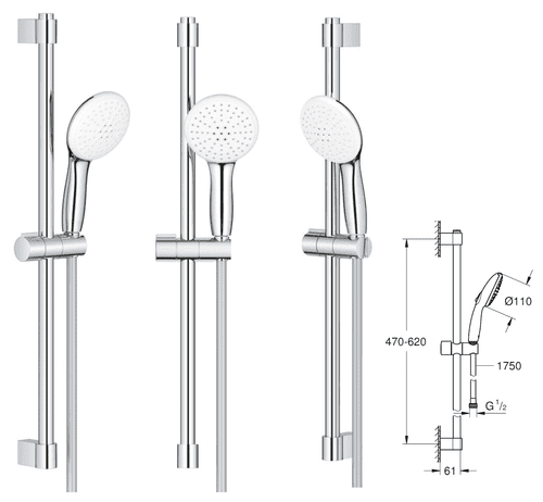 GROHE Tempesta 110 Shower Rail Set 2 Sprays Chrome (Model 2759830E)