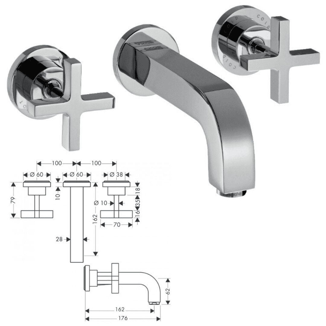Hansgrohe Axor Citterio 3 Tap Hole Wall Mounted Basin Mixer - Model ...