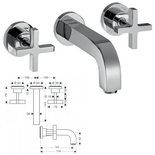 Hansgrohe Axor Citterio 3 Tap Hole Wall Mounted Basin Mixer - Model ...