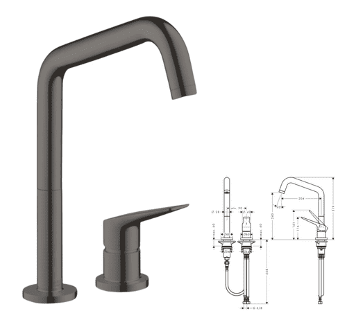 Hansgrohe Contemporary Kitchen Mixer Tap, Brushed Black, Swivel Spout, Deck Mounted : Model 34820340