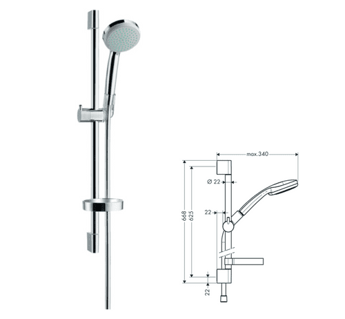 Hansgrohe Croma 100 Shower Set, Chrome, Vario Spray, 65cm Rail with Soap Dish (Model 27772000)