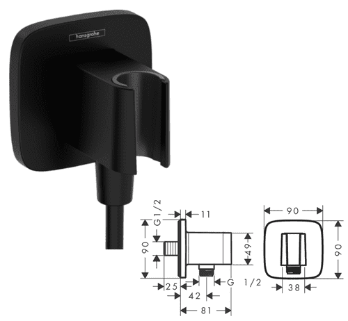 Hansgrohe FixFit Q Wall Outlet with Shower Holder, Matt Black, with Non-Return Valve -Model 26887670
