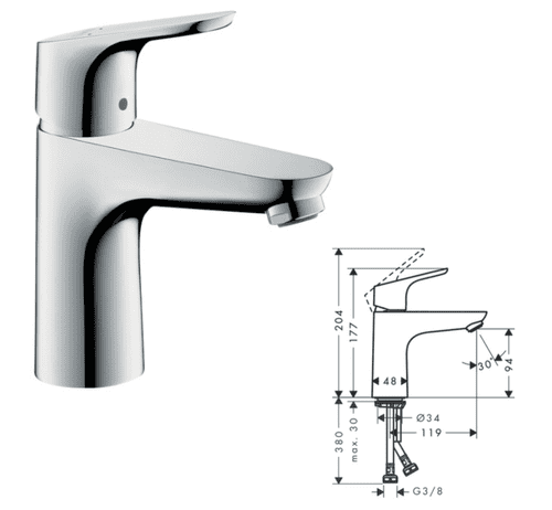Hansgrohe Focus Single Lever Basin Mixer 100 Chrome (Model 31517000)