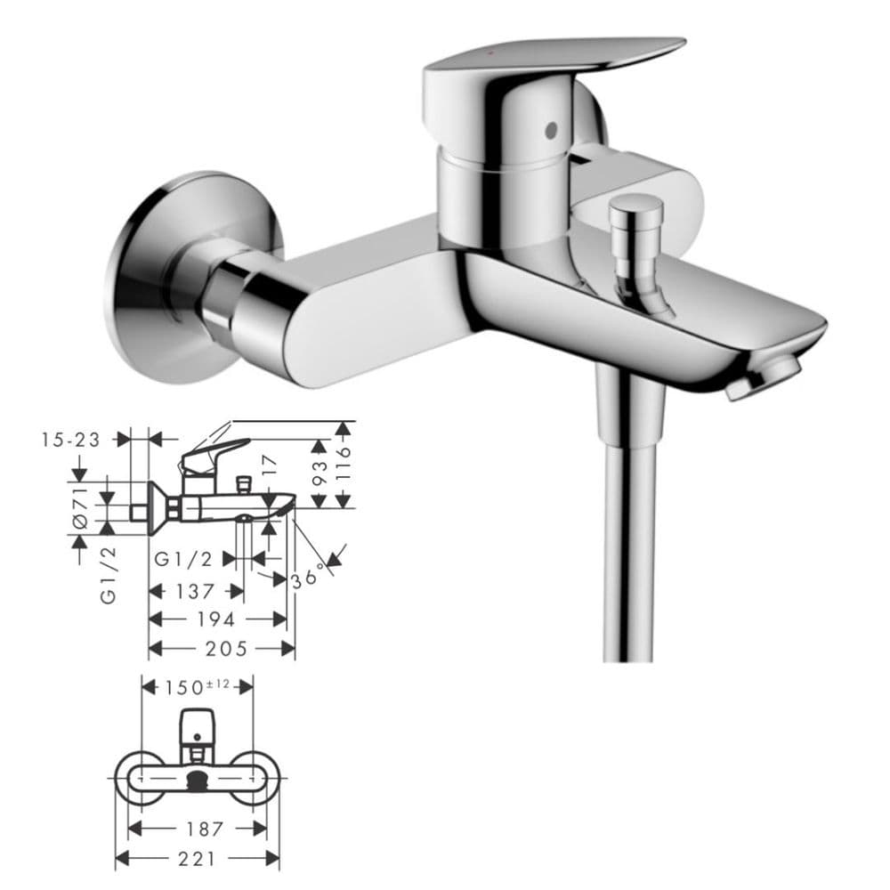Hansgrohe Logis Single Lever BSM For Exposed Installation Chrome Wall ...