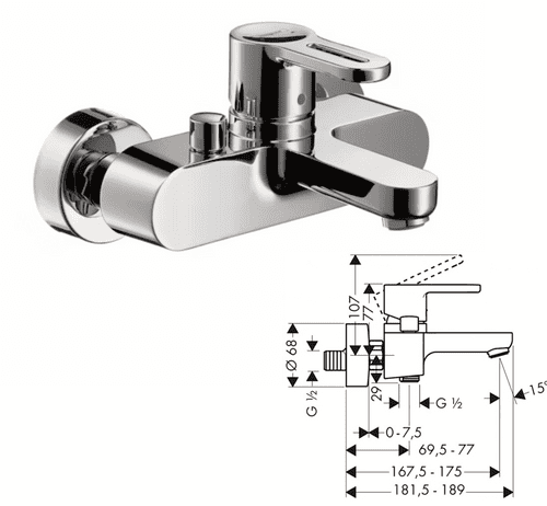 Hansgrohe Metropol S Single Lever Bath Mixer Chrome (Model 14461000)