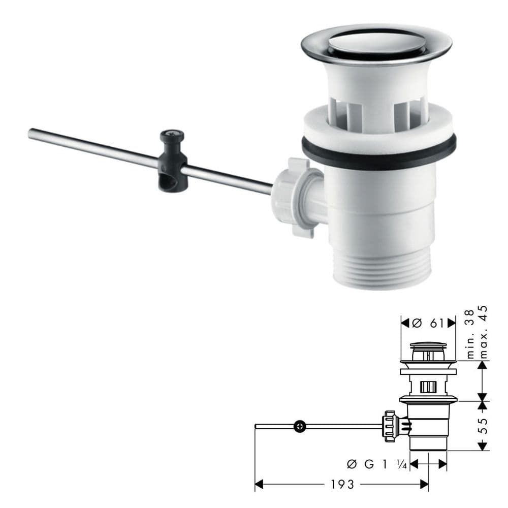 Hansgrohe Pop Up Waste Set with overflow Model 92168000