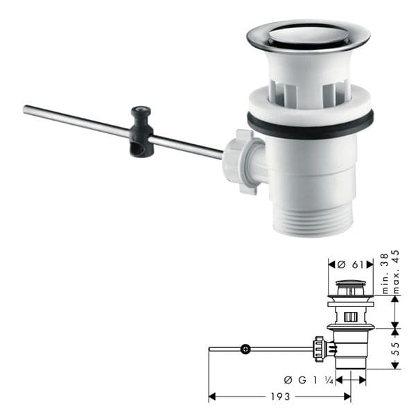 Hansgrohe Pop Up Waste Set with overflow Model 92168000