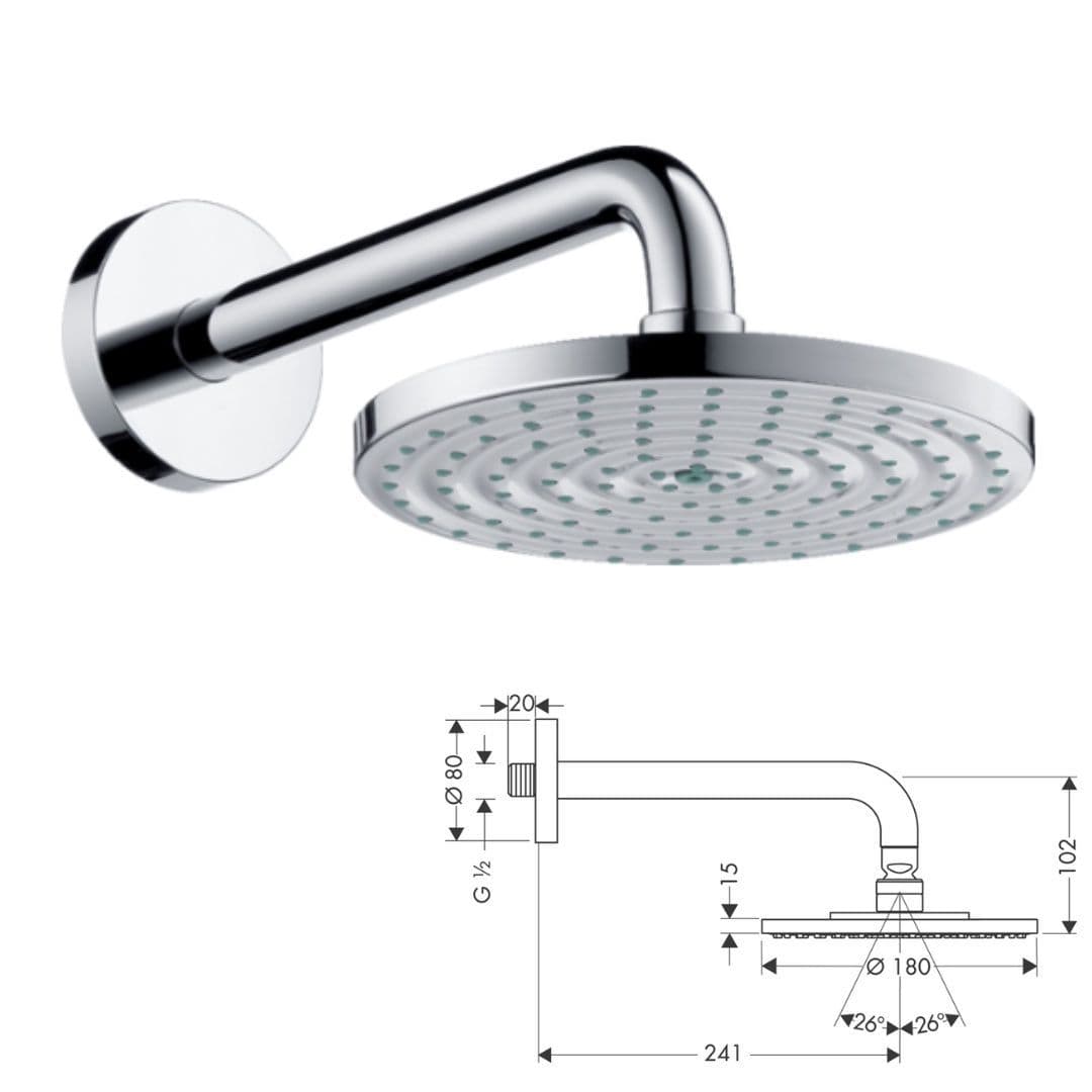 Hansgrohe Raindance Air 180mm Overhead Fixed Head Shower Model 27476000