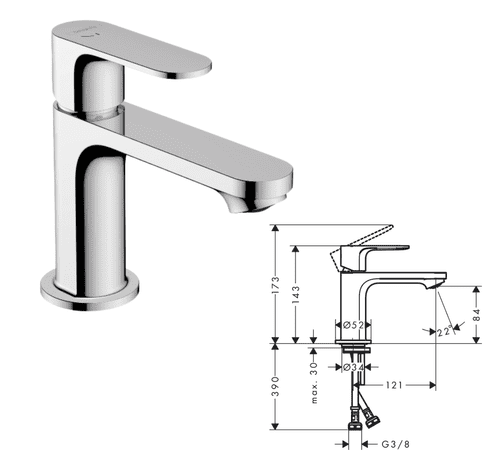 Hansgrohe Rebris S Single Lever Basin Mixer 80 CoolStart, Chrome (Model 72514000)