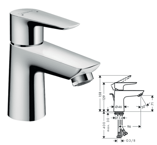 Hansgrohe Talis E Basin Mixer 80 – Chrome Finish, Single Lever, Pop-Up Waste (Model 71700000)