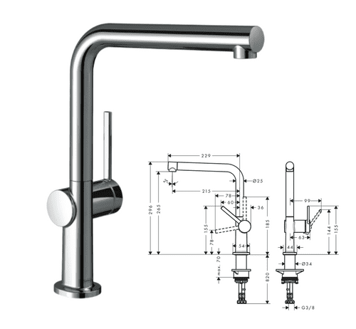 Hansgrohe Talis M54 Kitchen Mixer Tap, Single Lever with Adjustable Swivel Spout (Model 72840000)