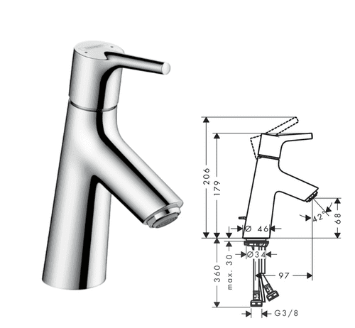 Hansgrohe Talis S Basin Mixer Tap 80, Chrome, Single Lever with Pop-Up Waste (Model 72010000)