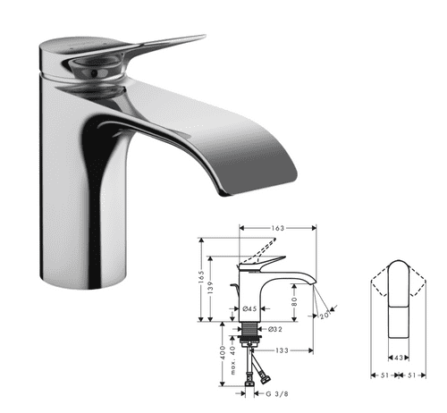 Hansgrohe Vivenis Basin Mixer Tap, Chrome, Single Lever with Pop-Up Waste Set (Model 75010000)