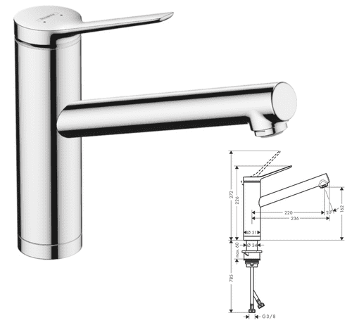 Hansgrohe Zesis M33 Kitchen Mixer Tap In Chrome: (Model 74805000)