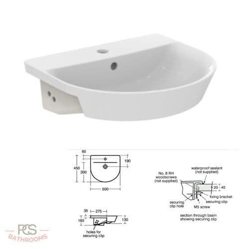 Ideal Standard - 500 x 450 x 160mm - Concept Air Semi Counter-Top Basin - Model ARC. E138901