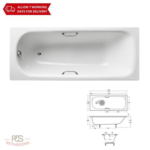 Ideal Standard Sandringham 21- Steel Bath - 1700x700 NTH, Grips & Anti-Slip: Model S183801