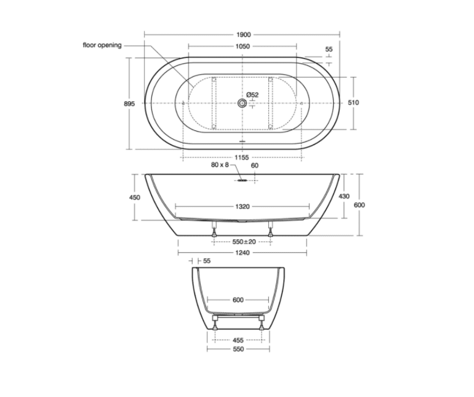 Ideal Standard Sottini Rotaldo Free Standing Bath 1900 x 900mm