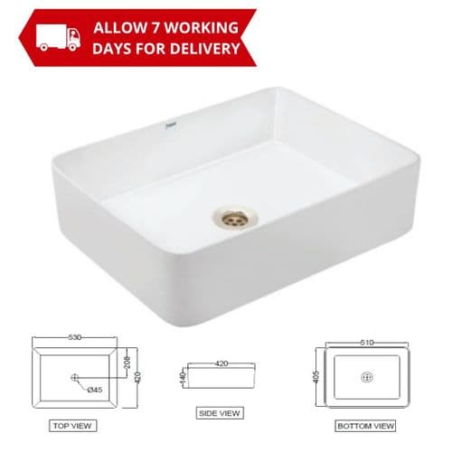 Jaguar Thin Rim Table Top Rectangular Basin - Model JDS-WHT-25907N