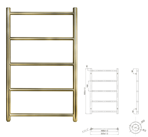 JTP EVO Towel Radiator Brushed Brass 800 x 500mm 5 Bar (Model EVO800BBR)