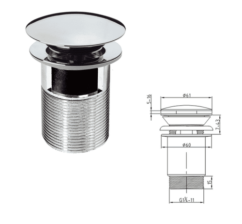 Just Taps Click Clack Basin Waste, Slotted, Chrome (Model XY709CCSL)