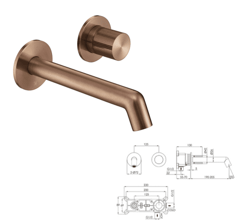 Just Taps Evo Basin Mixer Without Lever 200 mm Spout Brushed Bronze (Model 61273BRZMP)
