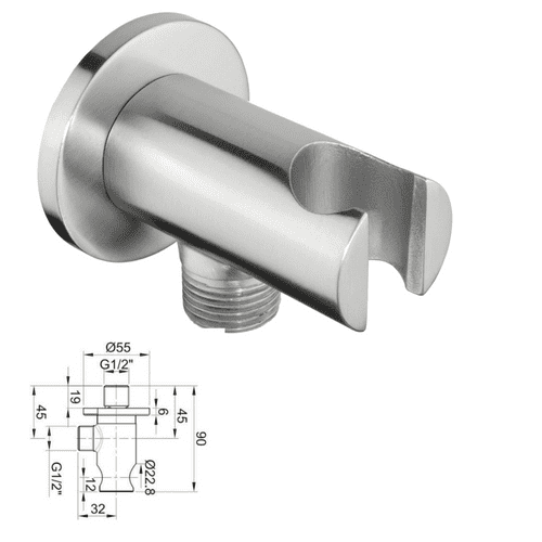 Just Taps Inox Water Outlet With Wall Support In Stainless Steel - Model IX ELBOW/WS