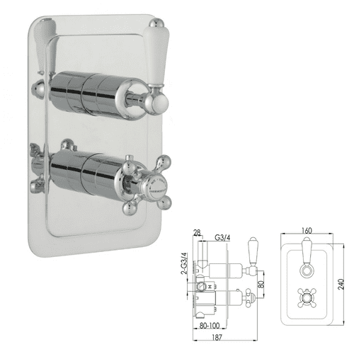 Just Taps Vertical Thermostatic Grosvenor - 1 Outlet Shower Valve - Model 85651