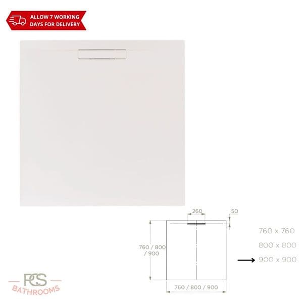 Just Trays Evolved 900x900x 25mm Gloss White Tray - With Waste - E90100