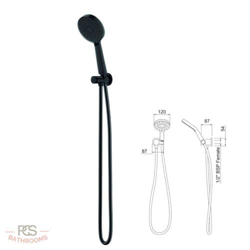 Methven Krome Hand Shower Kit w/Hose & Integrated Wall Outlet & Handset Holder Matt Black: Model KHS