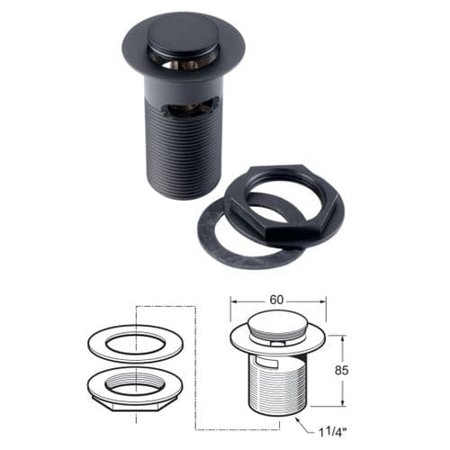 Methven Slotted Clicker Basin Waste - Matt Black - Model PTW300/017B