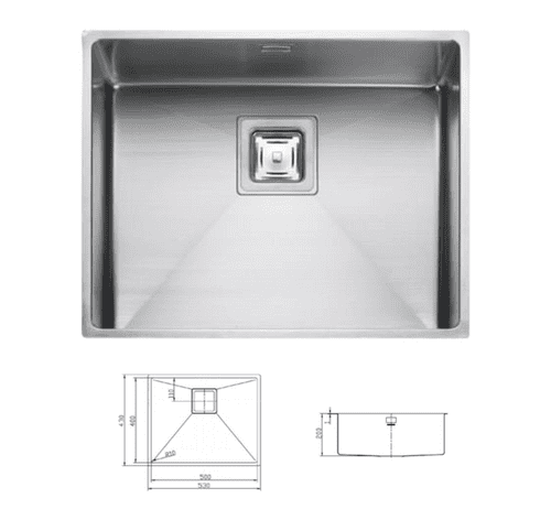 Rangemaster Atlantic Kube Single Bowl Undermount Kitchen Sink - Stainless Steel (Model KUB50/)