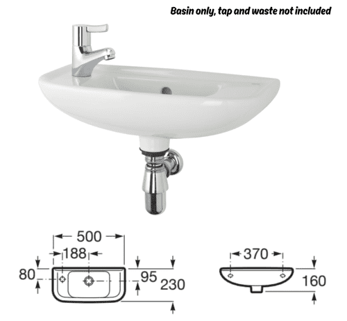 Roca Access Wall-Hung Washbasin with Left-Hand Tap Hole White (Model A327232000)