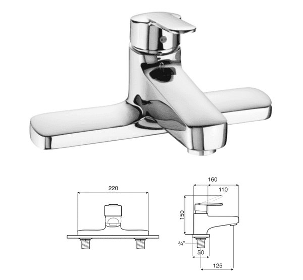 Roca Deck-Mounted Bath Filler – Single-Lever, Chrome, EverShine (Model A5A1925C00)