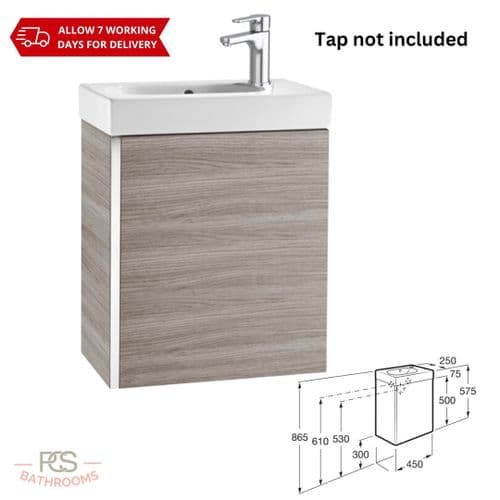 Roca Mini 450mm Basin & Base Unit - 450 x 250mm - 1 Soft-Close Door - Textured Grey - Model 85587315