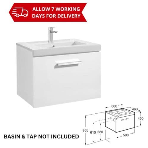 Roca Prisma Basin Unit 1 Drawer 600 x 460mm White - Model A856875806