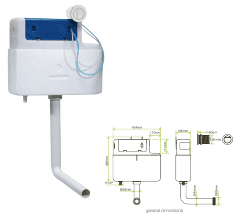 Roper Rhodes Trade Torrent Slimline Concealed Cistern, With Chrome Dual Flush Button: Model TR9001
