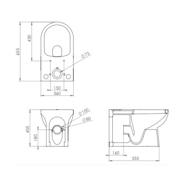 Saneux Austen Close Coupled Back To Wall Pan In White: Model 500703 