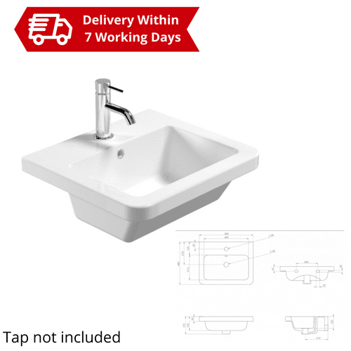 Saneux Indigo - 1 Taphole - 500mm White Basin - Model 70000