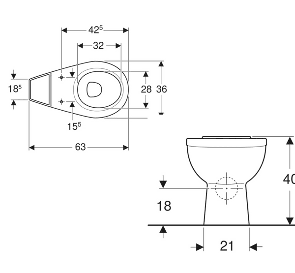 Twyford Option Floor-Standing WC Pan, Horizontal Outlet, Vitreous China (Model OT1148WH)