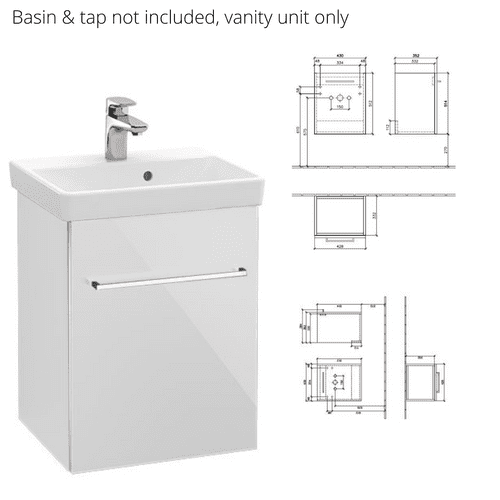 V&B Avento Vanity Unit - 430 x 514 x 352mm In Glossy White - Model 88700B4