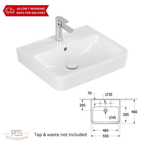 V&B O.Novo Basin - 550x460mm- 1 Tap Hole - White - Model: 4A41.55.01