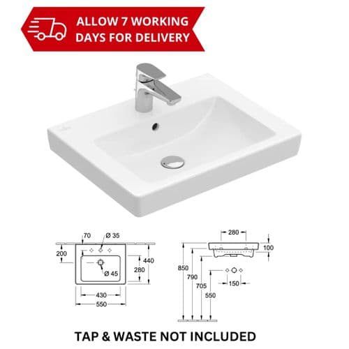 V & B Subway 2 Basin - 550x440x150mm - 1 Taphole - Model 7113.55.01
