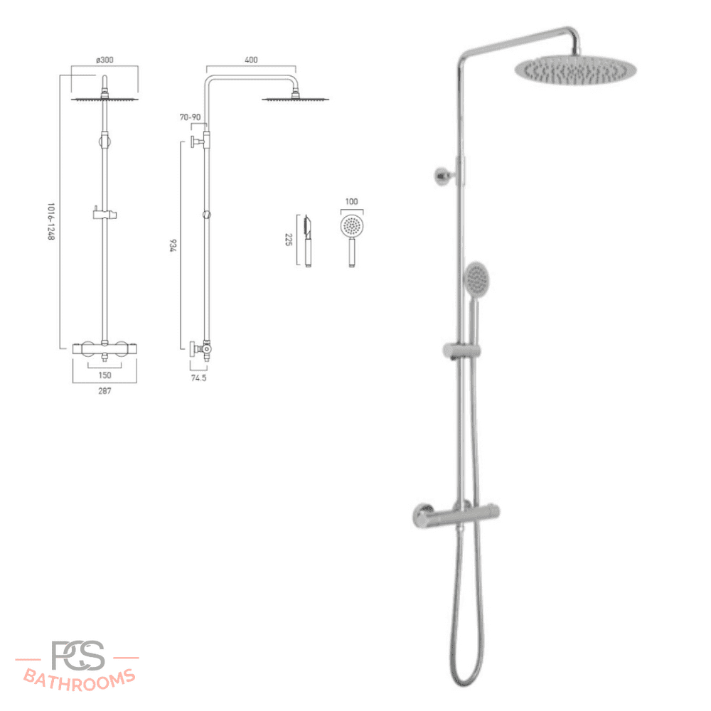 Vado Aquablade Round Thermo Rigid Riser Shower Kit with handset - Model ...